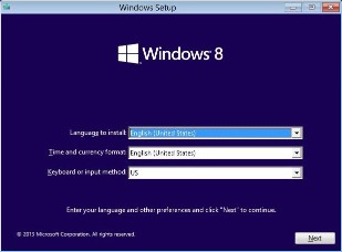 Windows 8 install screen
