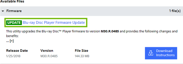 Website with update link highlighted.