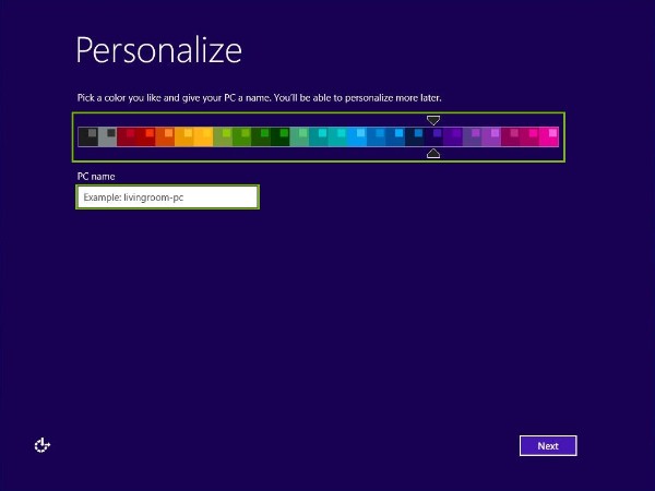 Color scheme and computer description field highlighted