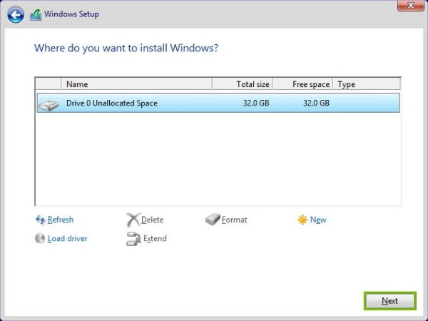 Next button highlighted