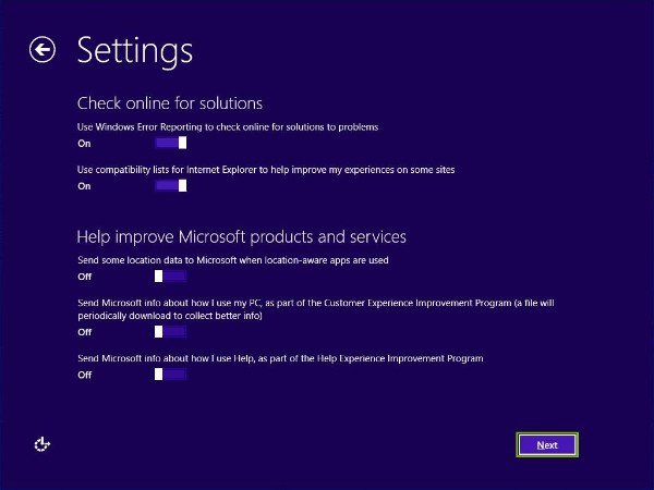Next button highlighted