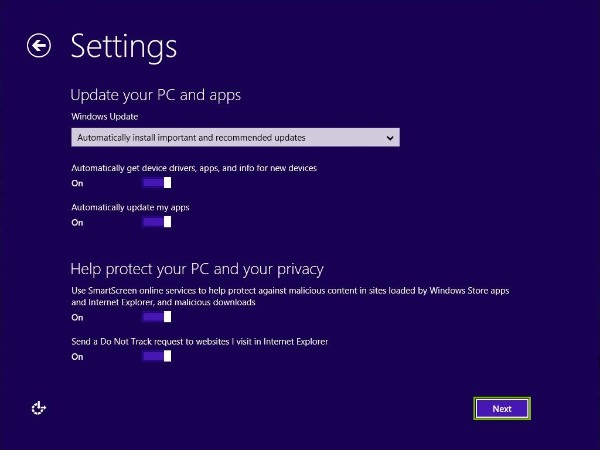 Next button highlighted