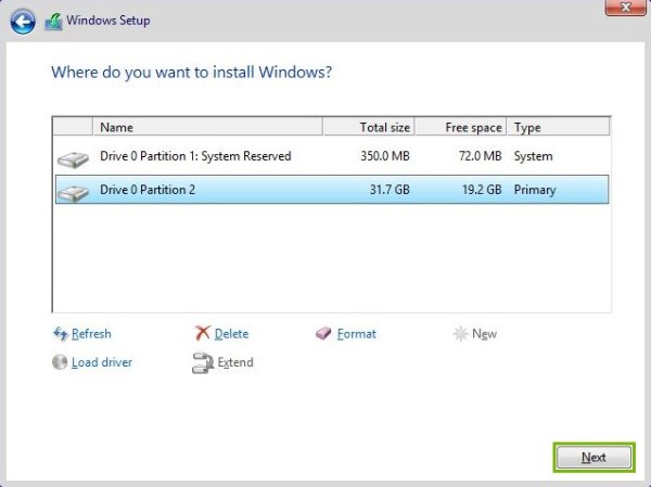 Next button highlighted