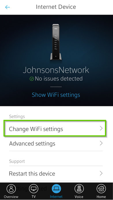 Xfinity my account change wifi settings option