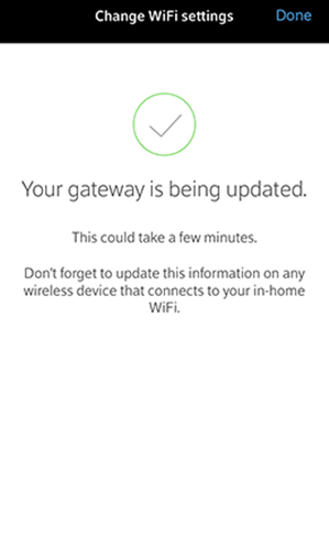 Xfinity app showing gateway being updated