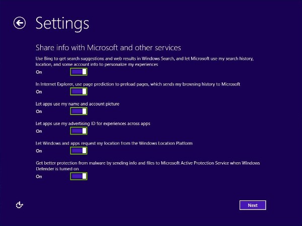 Sharing preferences highlighted