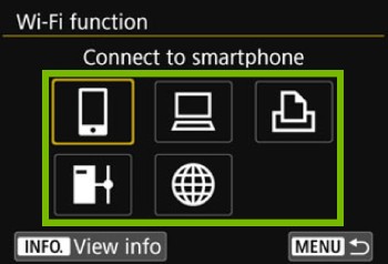 screen with different connection methods highlighted