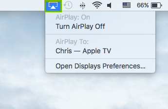 Airplay menu highlighted
