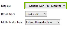 Display drop down menu highlighted