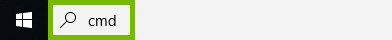 cmd keyword highlighted in Windows 10 search box.