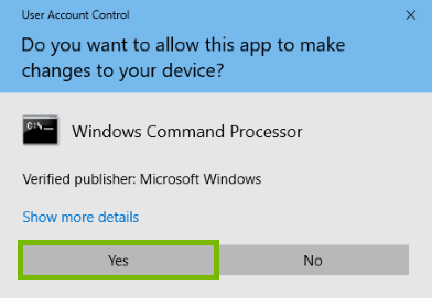 Yes highlighted on User Account Control prompt.