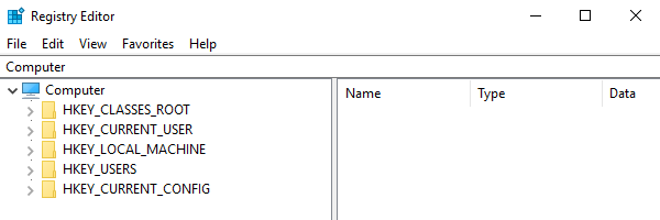 Windows 10 Registry Editor.