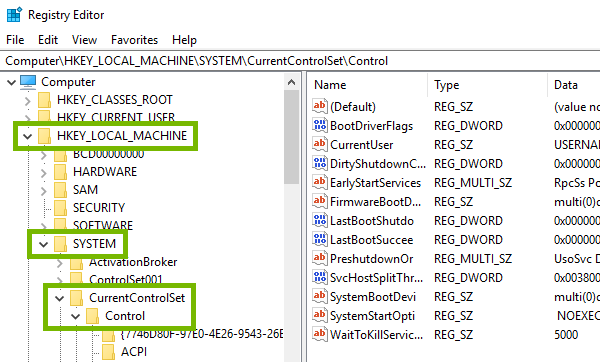 Keys to be expanded highlighted in Windows Registry.
