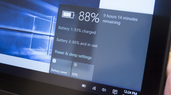 Photo of a laptop displaying remaining battery life property window.