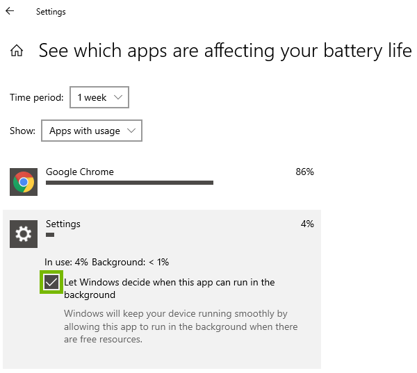 Checkbox to enable to disable apps from running in the background.