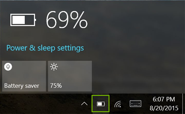 Windows 10 battery icon. Screenshot