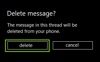 Delete message confirmation. Screenshot