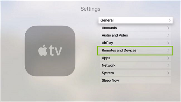 Settgs menu with Remotes and Devices highlighted. Screenshot