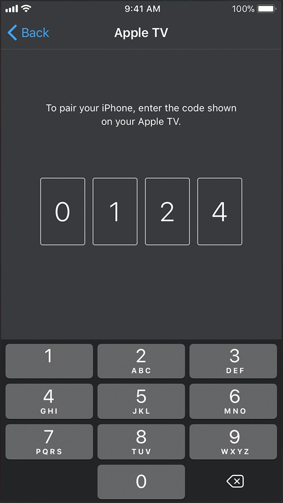 Apple pairing code. Screenshot