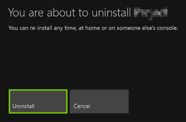 Uninstall option highlighted on confirmation prompt.
