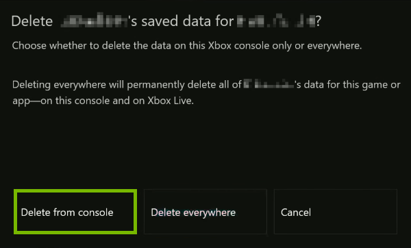 Delete from console option highlighted on prompt.