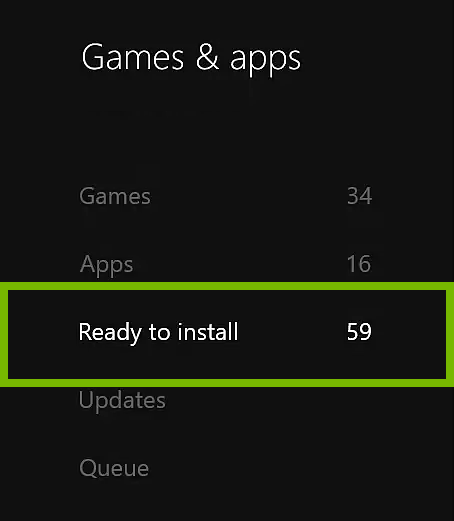 Ready to Install highlighted in Xbox One menu.