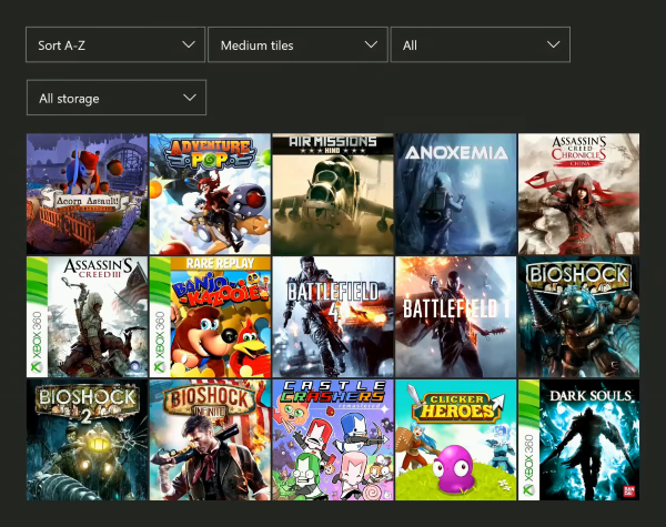 Installed games on Xbox One.
