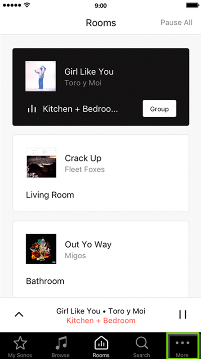 Sonos App with more tab
