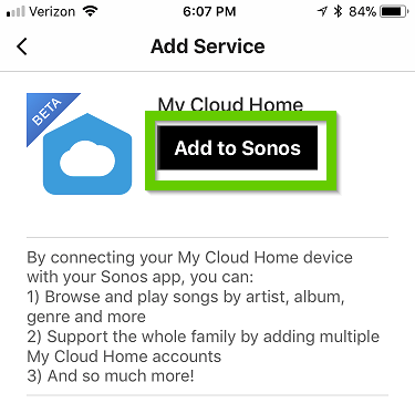Sonos add to account
