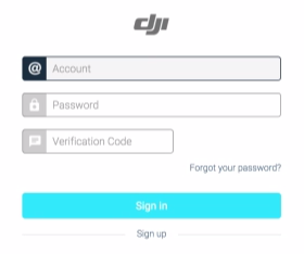 DJI Assistant 2 log in fields