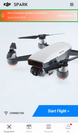 DJI app showing the firmware update button