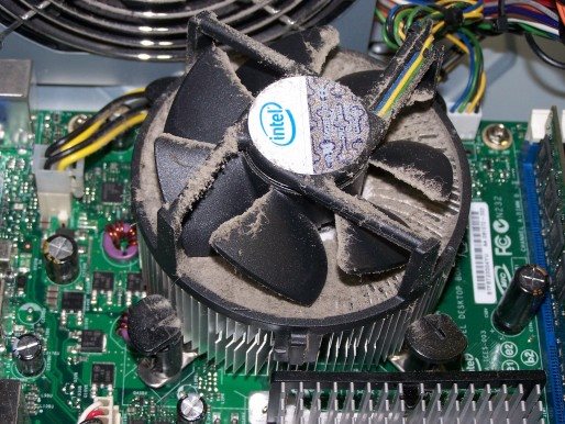 Dust buildup inside a computer.