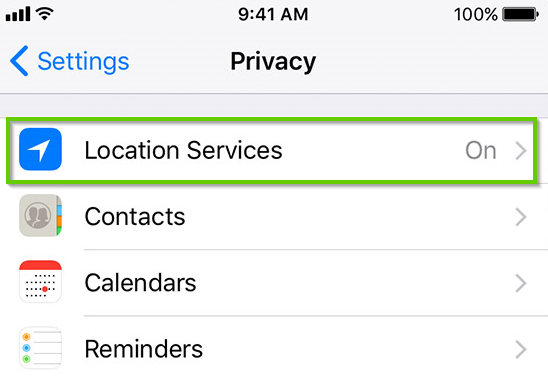 Privacy settings showing Location Services