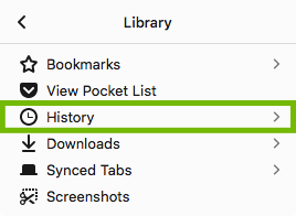 Library with History highlighted.