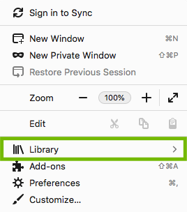 Firefox Menu with Library highlighted.