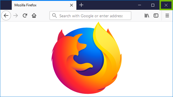 Firefox with close X highlighted.