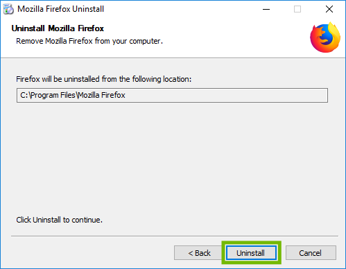Install location with Uninstall highlighted.