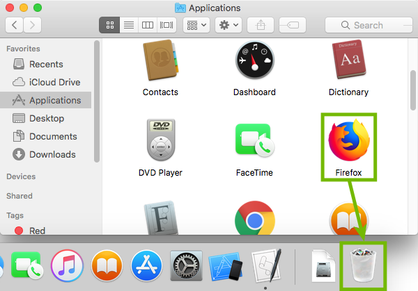 Firefox being dragged to Trash.