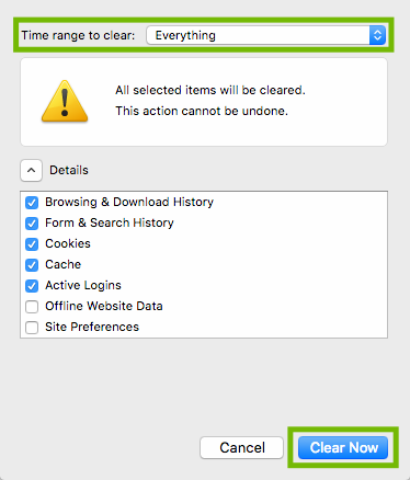 Clear history with Time range and Clear Now button highlighted.