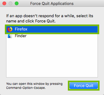 Force Quit with Firefox and Force Quit highlighted.