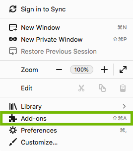 Menu with Add-ons highlighted.