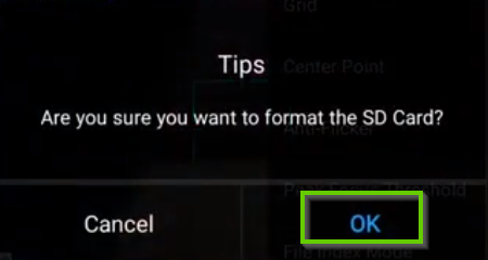 DJI app showing the formatting popup