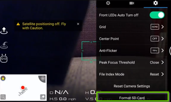 DJI go app showing format sd card