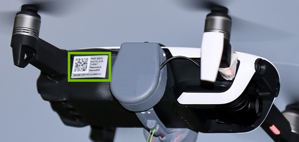 Sticker highlighted on the side of the drone.