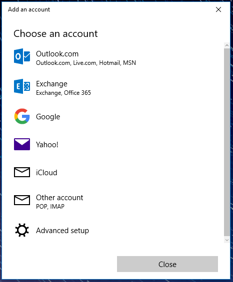 Windows Mail selection of accounts