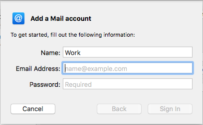 macOS add a mail account fields.