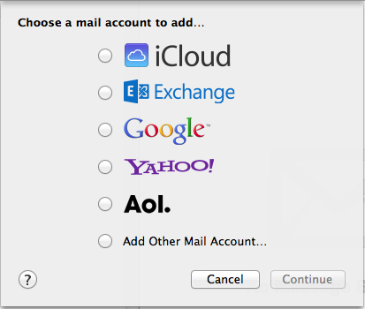 MacOS add other mail account setting.