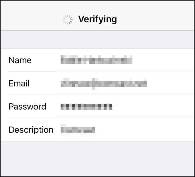 iOS New account verifying screen.