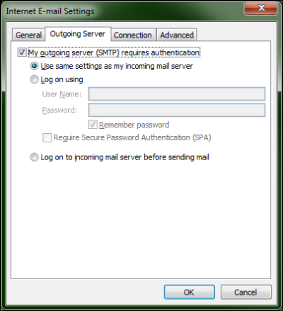 Outgoing server settings