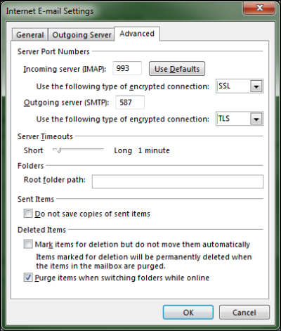 Outlook advanced email settings